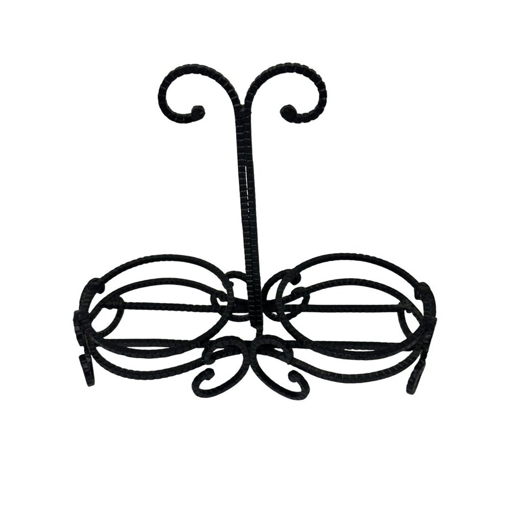 VTG Black Metal 2-Pillar‎ Candle Holder Wrought Iron MCM Scroll Decor 8x7.5x3.5